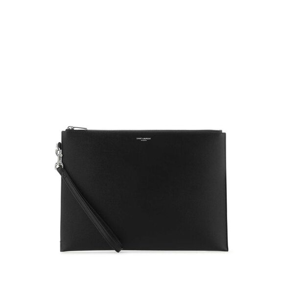 Saint Laurent Men Black Leather Pouch